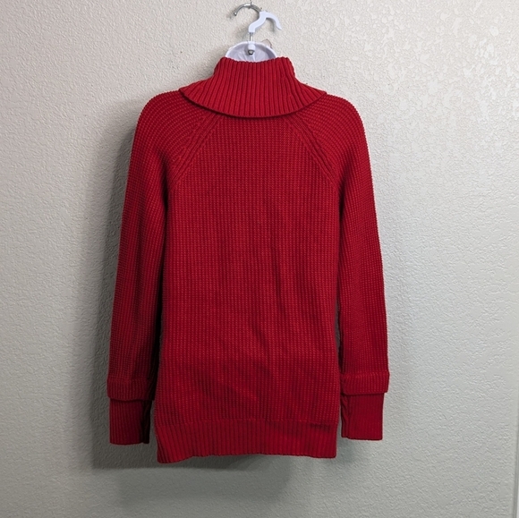 Calvin Klein Women Red Cable Knit Pullover Sweater Turtleneck Cowl Neck Winter M - Picture 2 of 6